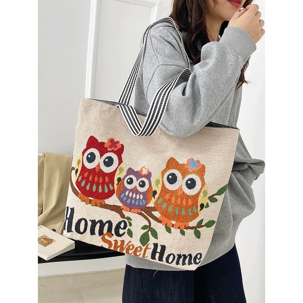 Bolsa de lona feminina sacola de compras de grande capacidade moda dos desenhos animados do jardim de infância crianças