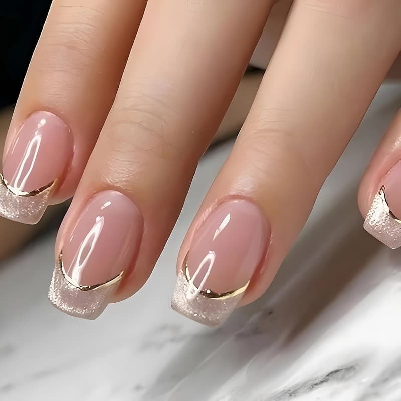 Pontas Francesas Prensadas Em Unhas , 24 Peças , Linha Curva De Ouro Brilhante , Falsas Quadradas Para Mulheres DIY