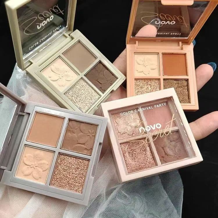 NOVO paleta de sombras de quatro cores, cor terra, brilho fosco, perolado, à prova d'água, pequeno, portátil, luz diária