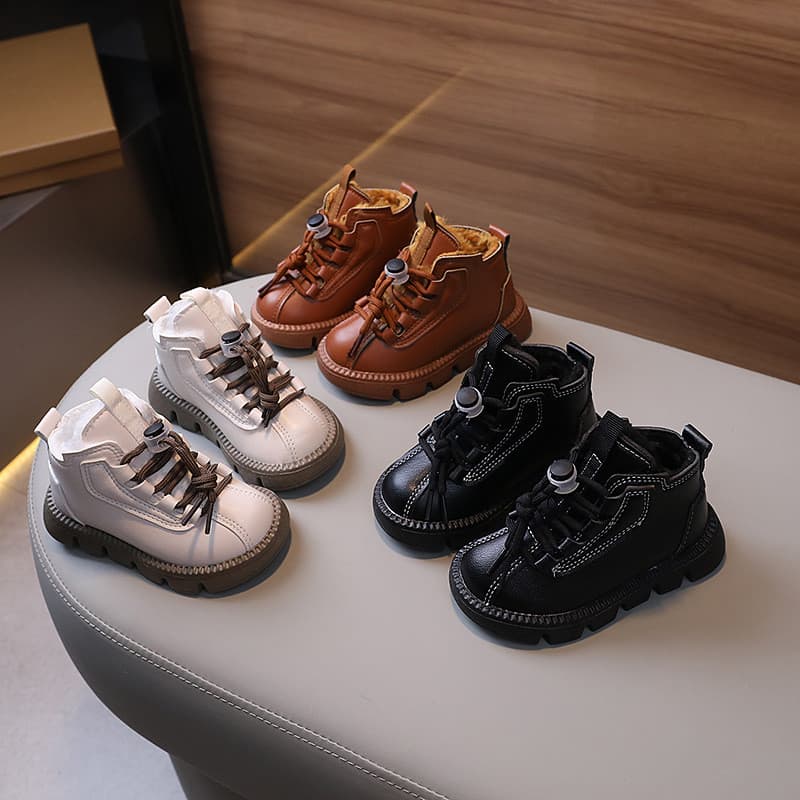 W inverno novo estilo crianças botas de neve meninos botas de couro Martin botas meninas bebê velo quente sapatos de alg