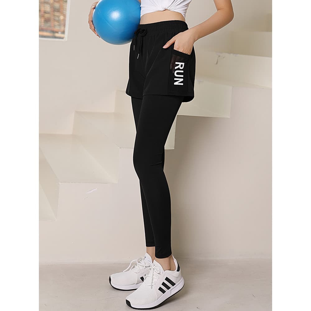 Novas calças de Fitness femininas ao ar livre falso de duas peças correndo calças de Yoga treinamento dança Leggings de