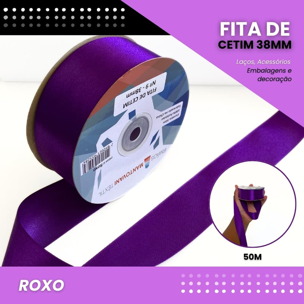 Fita de Cetim Lisa - 38mm - Rolo C/50 Metros COR:ROXO