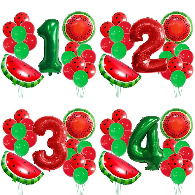 20 Pçs Verão Frutas Melancia Tema Folha Balão 32in Número Vermelho Para Crianças Chá De Bebê Aniversário Decorações De F