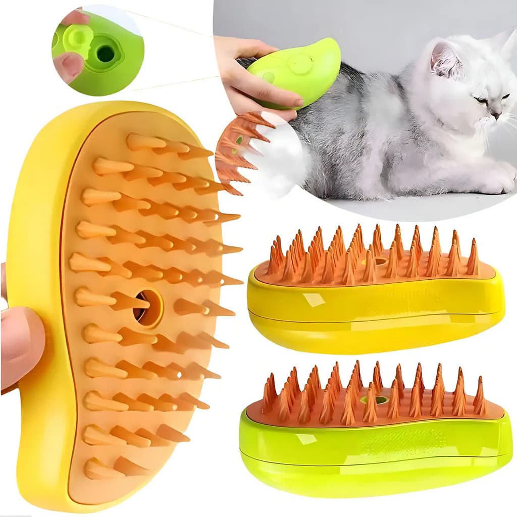 Escova Pet A Vapor Tira Pelos Cães E Gatos Recarregável Usb Cor Amarelo