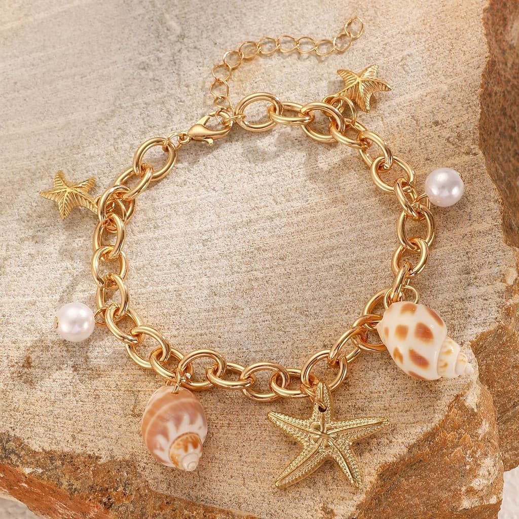 Moda Oceano Concha Estrela Do Mar Pingente Estilo Férias Pulseira De Praia