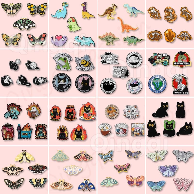 5 Pçs/set Bonito Colorido Borboleta Gato Pino Dos Desenhos Animados Dinossauro Broche Emblemas Lapela Legal Punk Animal