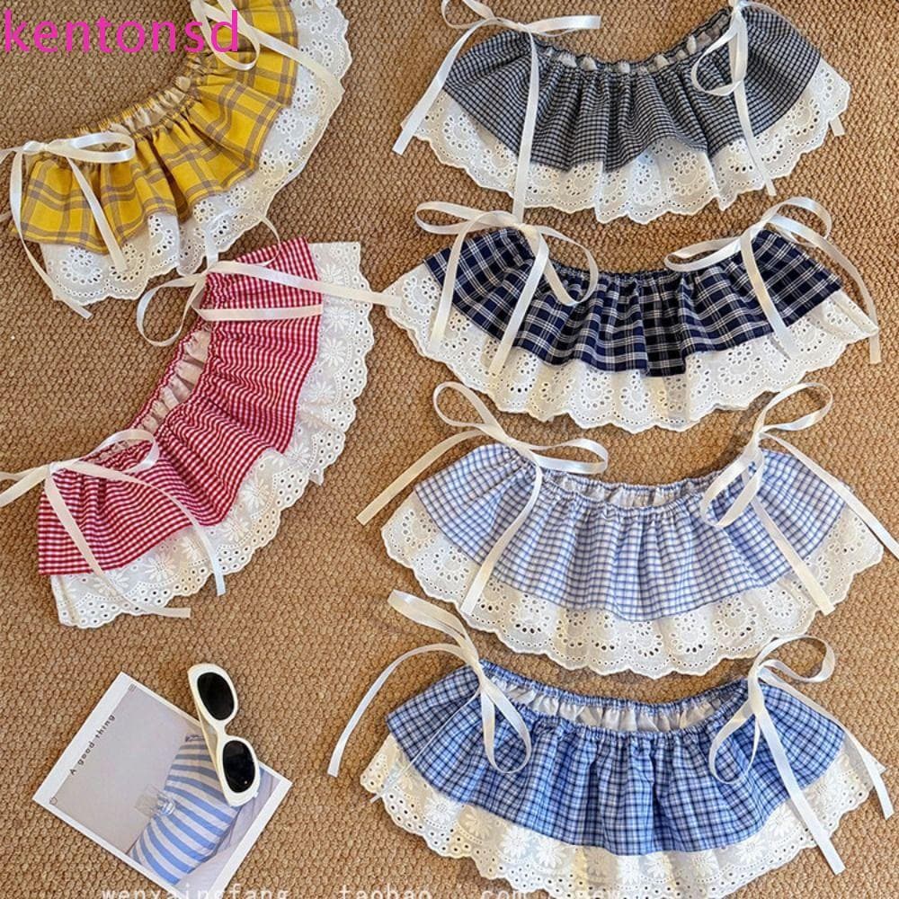 Cortina De Peido Xadrez KENTONSD , Mini Saias De Renda Branca Estilo Coreano , Curtas Empilhadas Em Camadas Com Babados