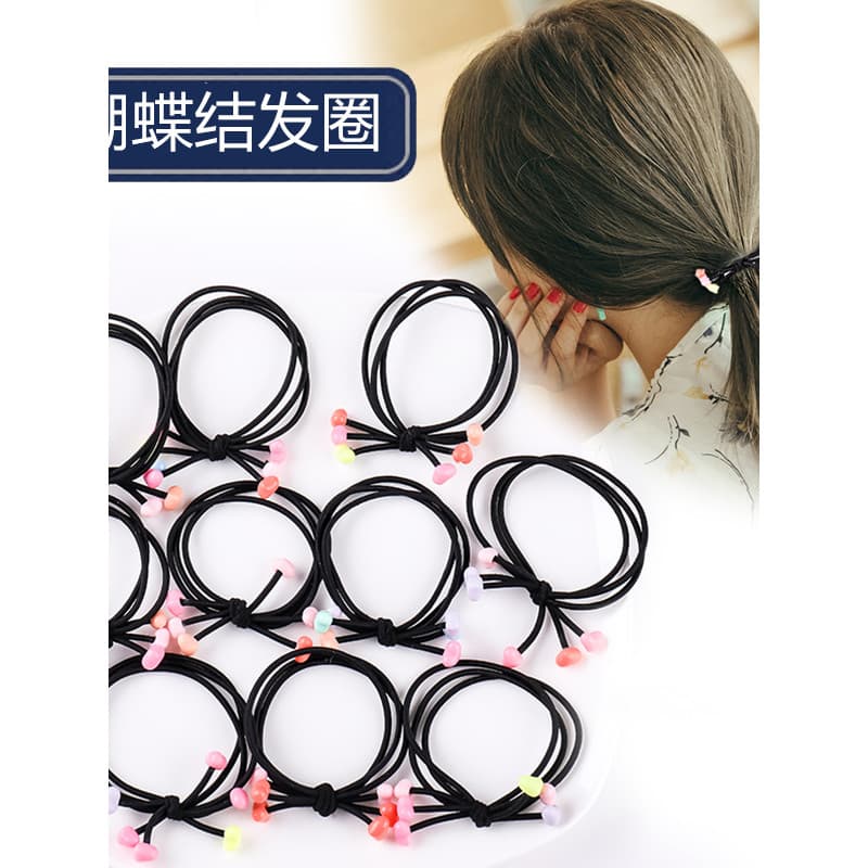 Japonês versão coreana cocar preto atado corda de cabelo anel de cabelo feijão colorido pequena estrela arco corda de ca