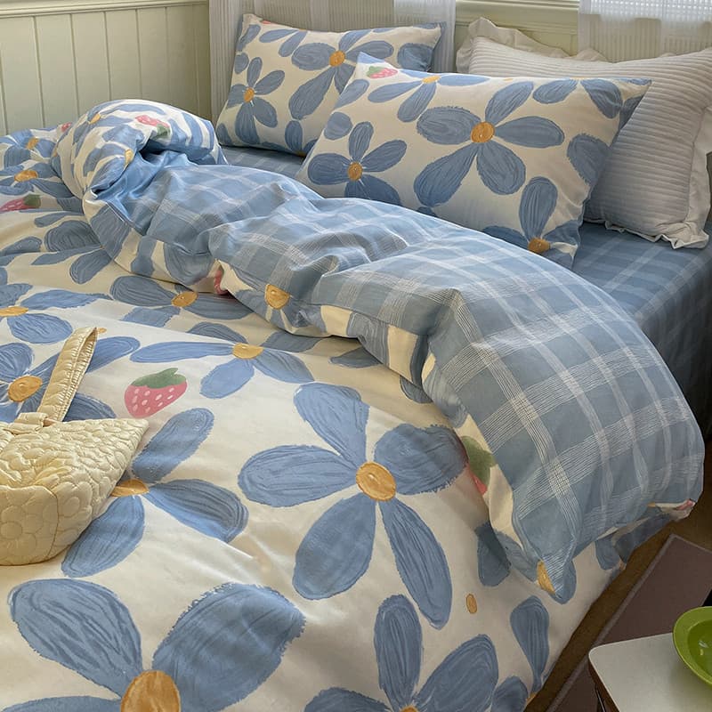 Ins estilo pequeno fresco puro algodão cama conjunto de quatro peças 100 algodão colcha capa dormitório folha de cama co