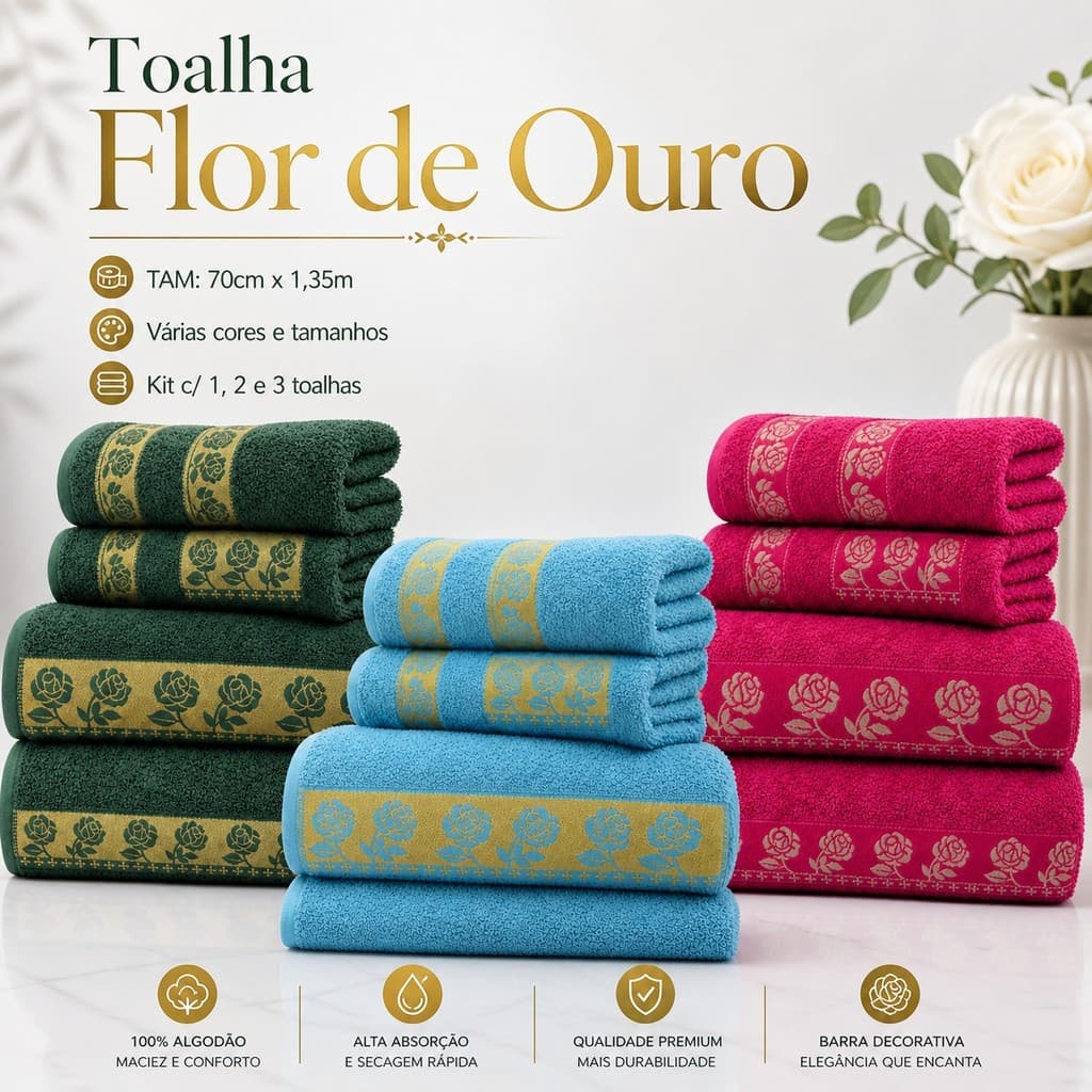 Jogo Toalha de Banho Flor 1 , 2 e 3 Peças 100% Algodão Grossa Felpuda Super Macia Excelente Absorção  Premier Habitat