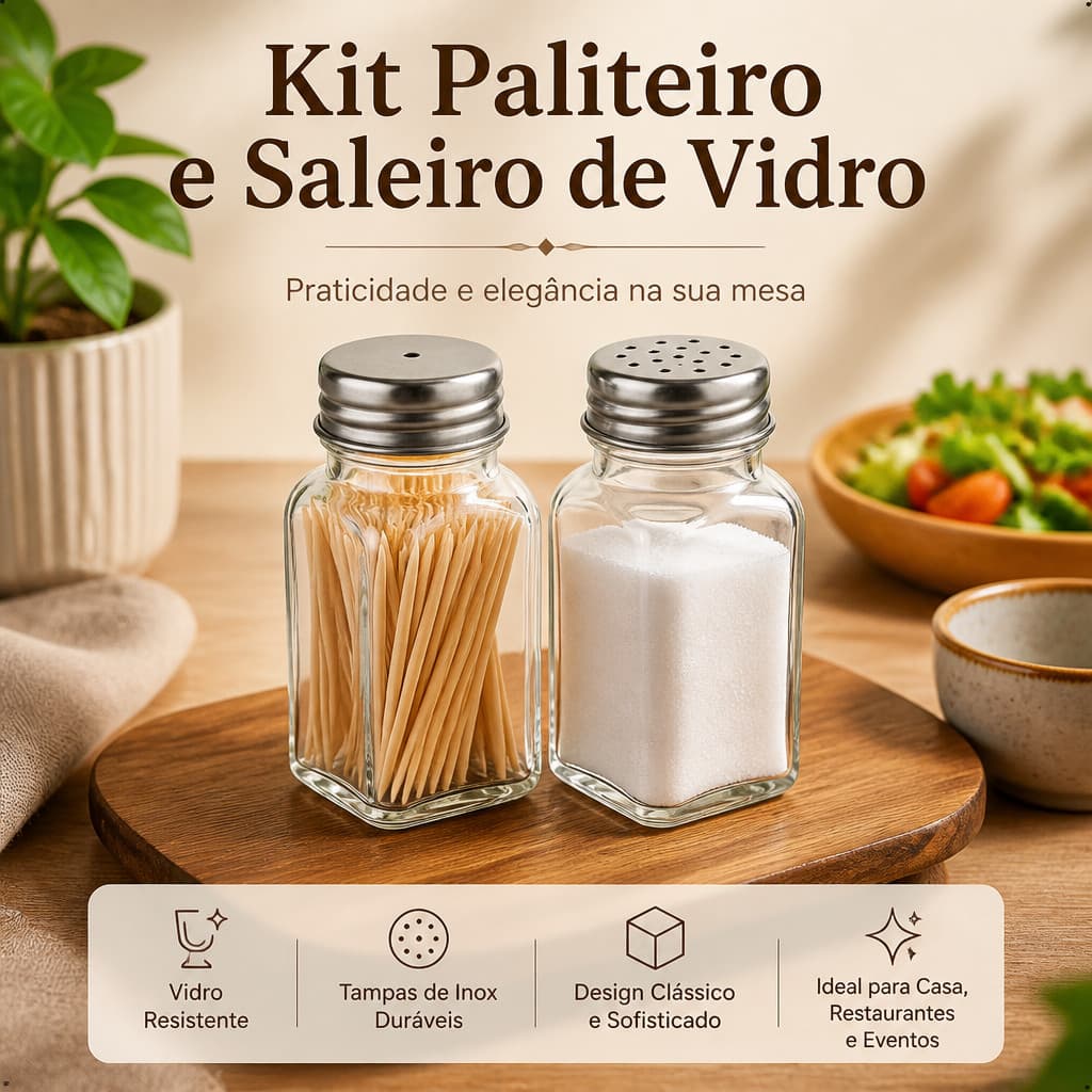 Kit Saleiro e Paliteiro de Vidro 70ml 2 Unidades Tempero Bar Restaurante Utilidades Casa