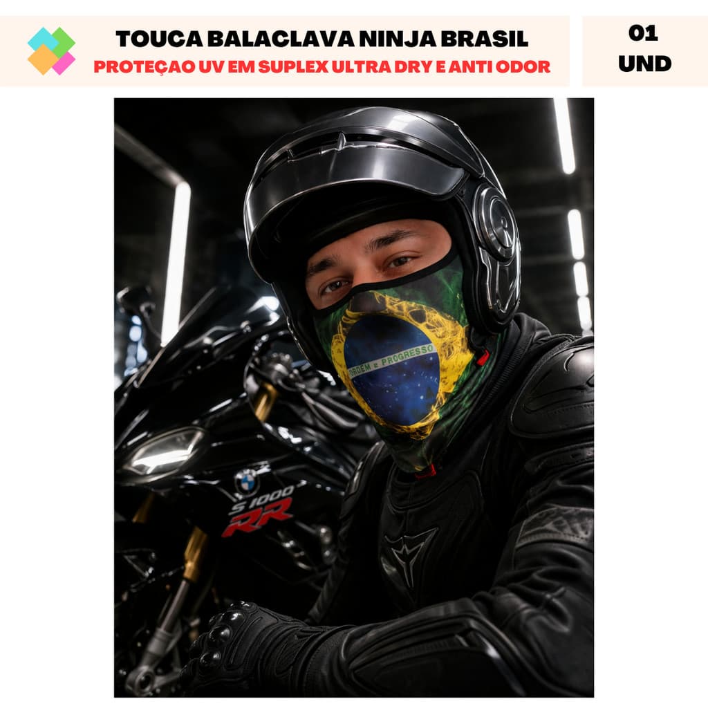 Touca Balaclava Ninja Brasil Proteçao Uv Em Suplex Ultra Dry E Anti Odor