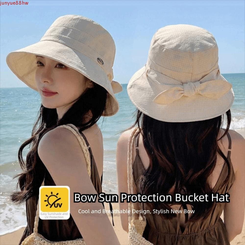 Chapéu De Pescador Feminino JUNYUE , Balde Com Laço De Cor Sólida Sol De Verão Aba Larga Respirável