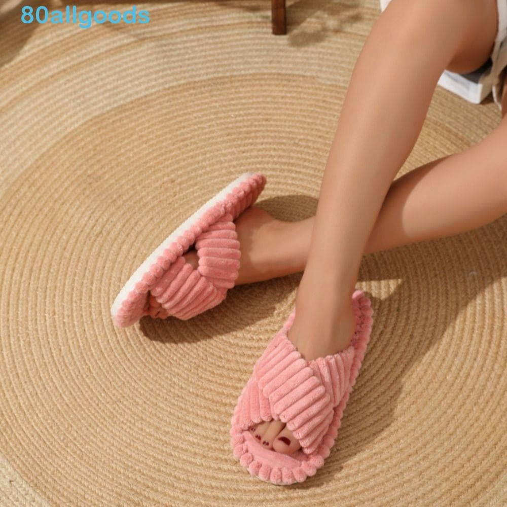 ALLGOODS1 Chinelo De Veludo , Chinelos Casuais De Pelúcia Com Dedos Abertos , Sapatos Baixos Para Casa Faixa Cruzada Fem