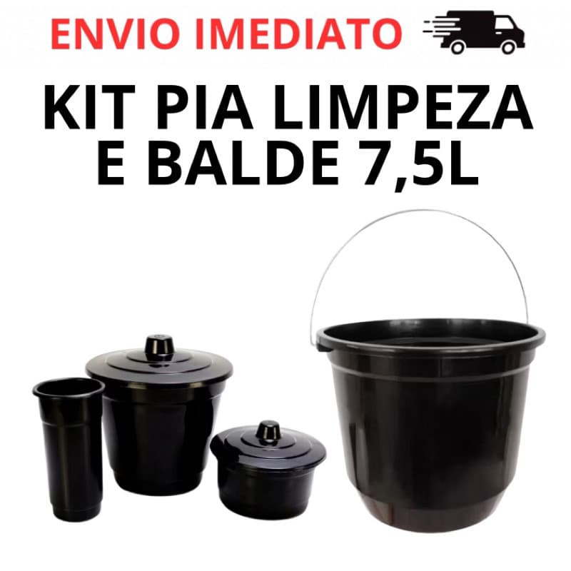 Kit Limpeza Completo com Balde 7,5L + Kit Pia Lixeira e Porta Detergente e Esponja