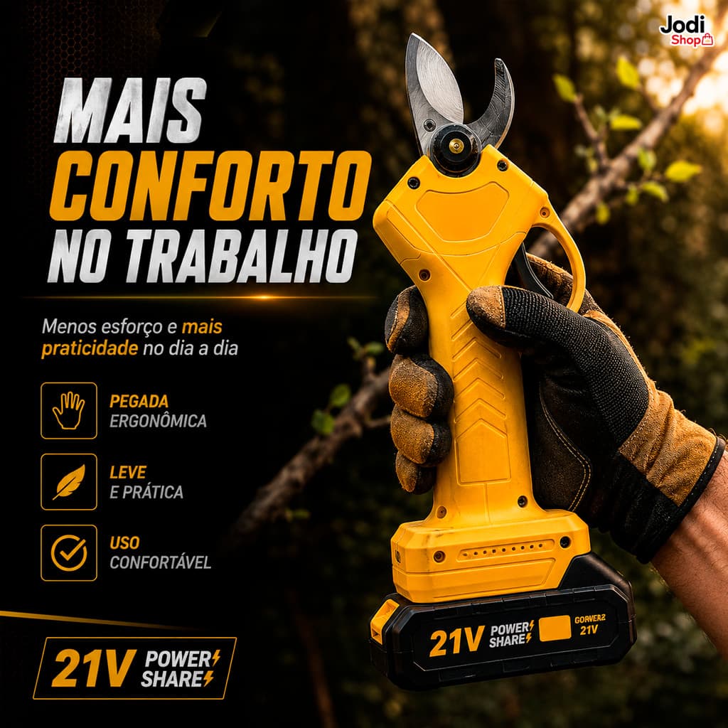 Tesoura Elétrica 21V para Poda de Árvores Galhos e Arbustos