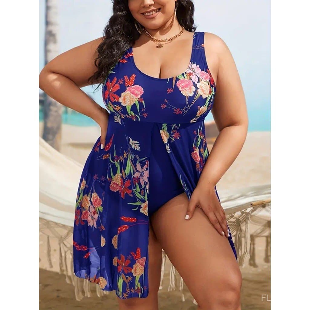 2026 Maiô Feminino Plus Size de Duas Peças com Saia e Estampa Digital