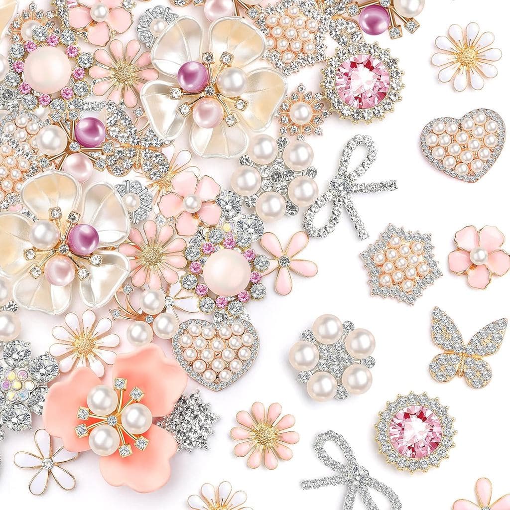 Giegxin 96 Peças de Botões de Strass para Artesanato e Roupas, Adornos de Pérolas Falsas, Botões de Flor de Strass em Fo