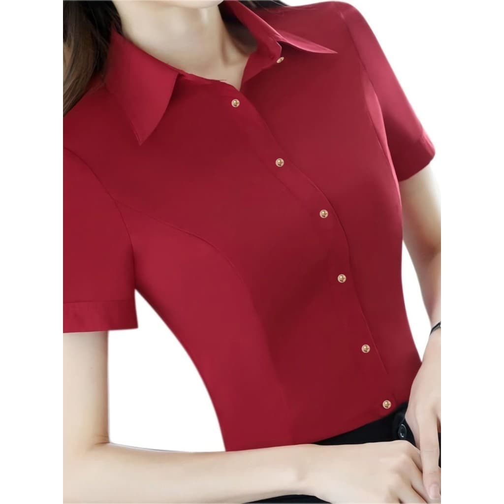 Camisa vermelha feminina verão manga curta cor sólida versão coreana roupa profissional roupa Formal topo fino-ajuste ma