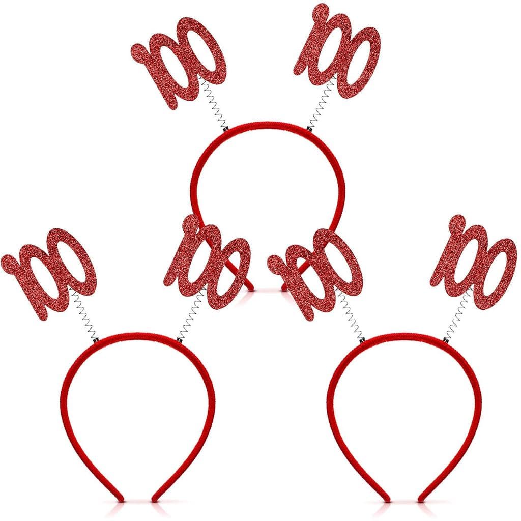 WILLBOND 3 Peças 100 Tiara com Glitter Acessório de Cabelo para Festa de 100º Dia de Aulas (Vermelho)