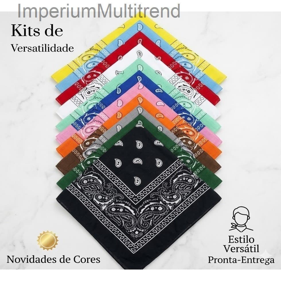 12 Bandana Lenço estampado - Cores sortidasO2AK