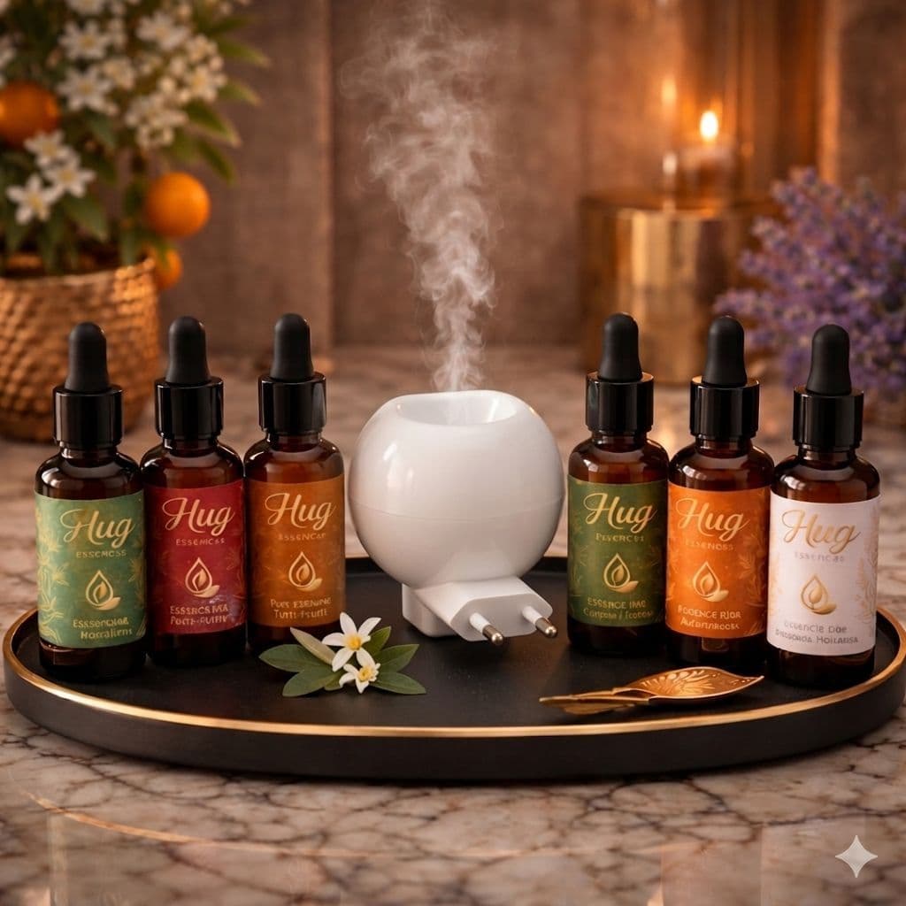 Aromatizador Difusor de Essência Pura  com 1 Aparelho De Porcelana Elétrico Original e c/2 Essências- Hug Pure Essencia