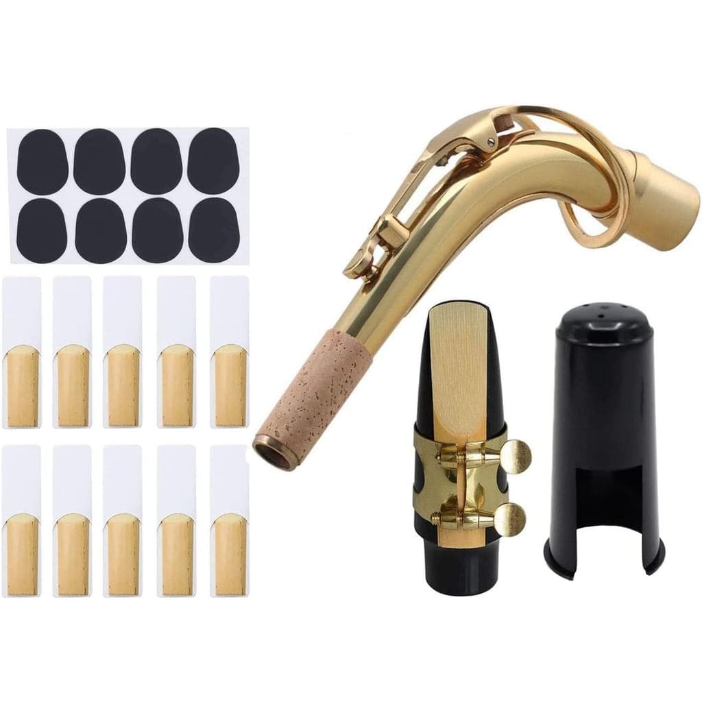 Conjunto de 21 Peças para Boquilha de Saxofone Alto Inclui Braçadeira de Latão para Pescoço Curvo de Sax, Palheta 2.5, T