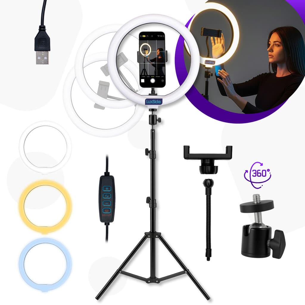 Ring Light 10 Polegadas Com Tripé 2,10m Profissional Video Maker Suporte Celular E Led 3 Cores Iluminação Maquiagem