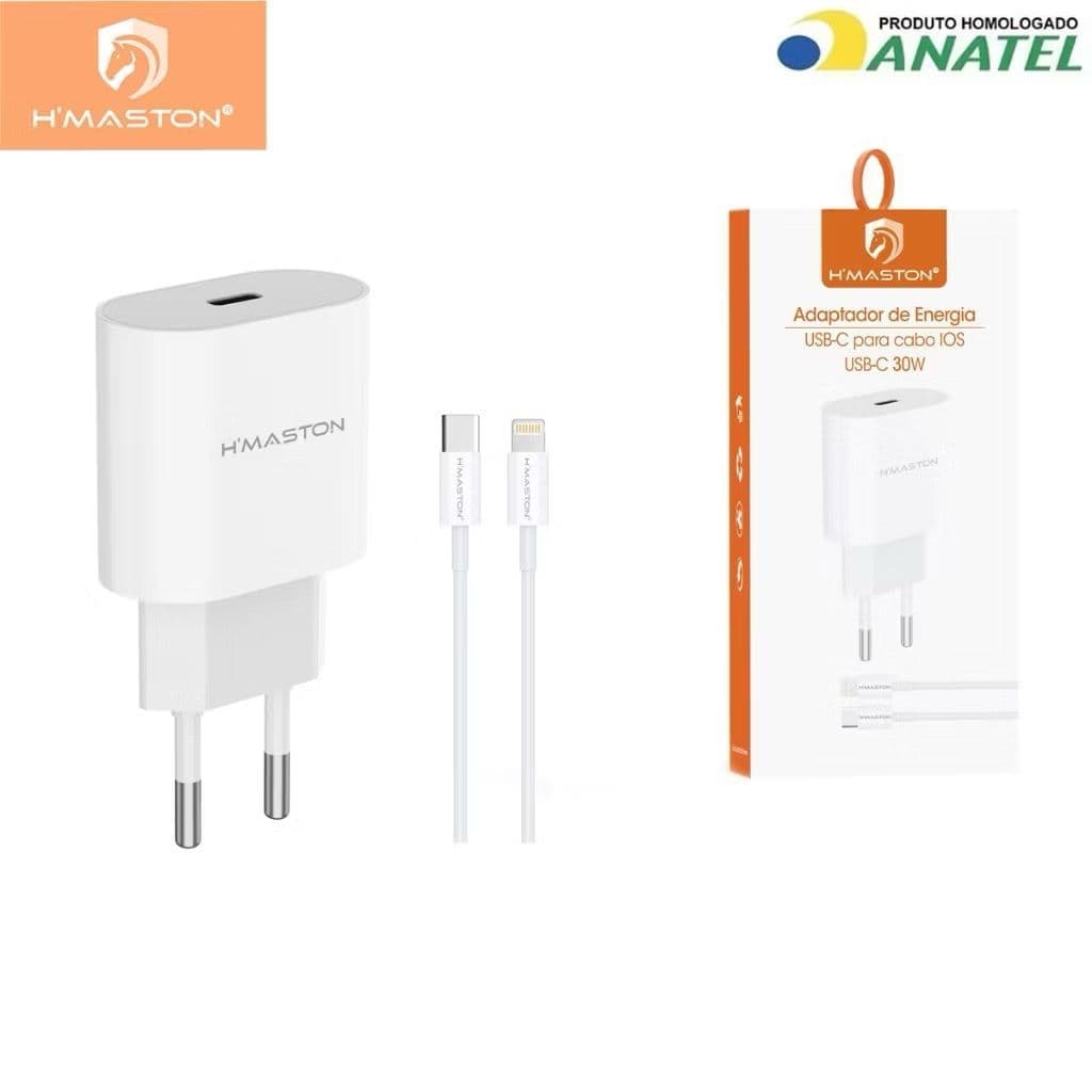H'maston CB-17 Carregador Turbo PD30w  Fonte 3A Carregar Celular Portátil Com Cabo Tipo-c Lighting