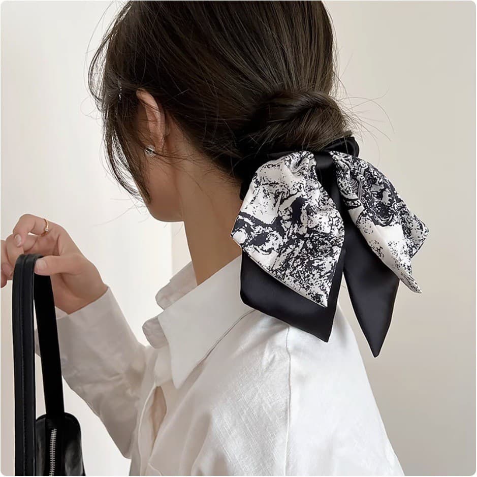Francês Vintage Impressão Fita Faixa De Cabelo Temperamento Feminino Hairband Elegante Intestino Grande Laço Cabeça Cord