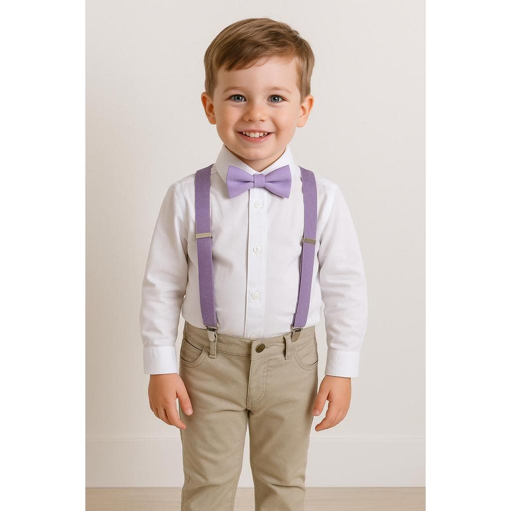 Conjunto Roupa Social Batizado Calça Nude Camisa Suspensório Gravata Lilás Formatura Pajem Casamento Festa