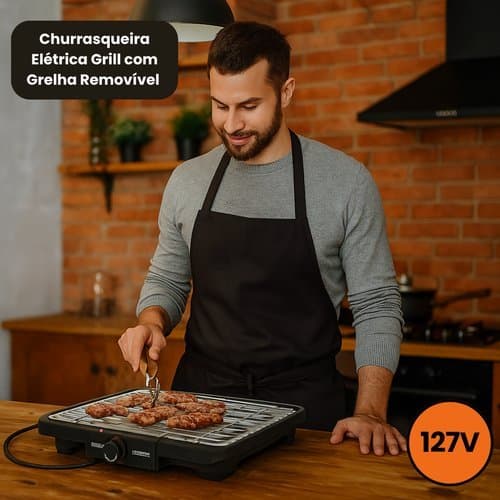 Churrasqueira Eletrica Grill 2000W 127V Grelha Removivel Sem Fumaça Apartamento Copa 2026 Churrasco