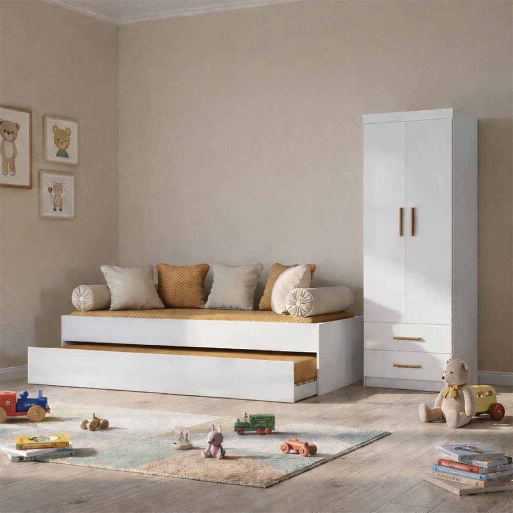 Quarto Infantil Moderno Onix Bicama Solteiro e Guarda Roupas 2 Portas 2 Gavetas Peternella Mveis