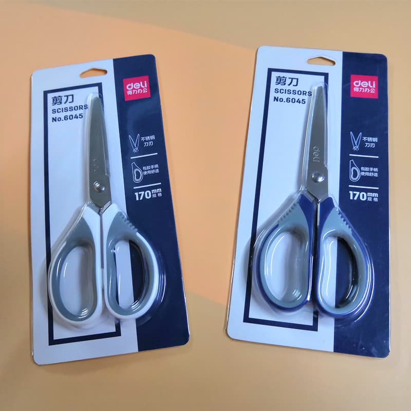 Deli tesoura tamanho grande 17cm aço inoxidável cabo de borracha macia multifuncional tesoura de escritório em casa cort