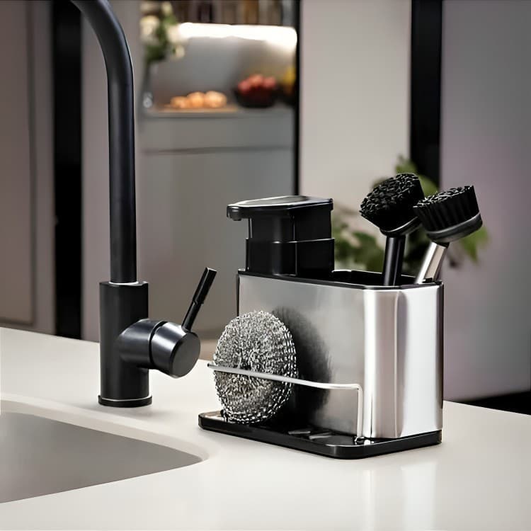 Organizador Aço Inox De Pia Suporte Para Esponja e Porta Detergente