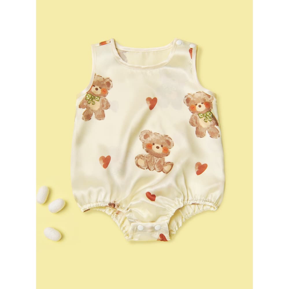 Bebê bebê amor urso macacão de seda verão bebê amoreira seda macacão dos desenhos animados pijamas respirável bebê macac