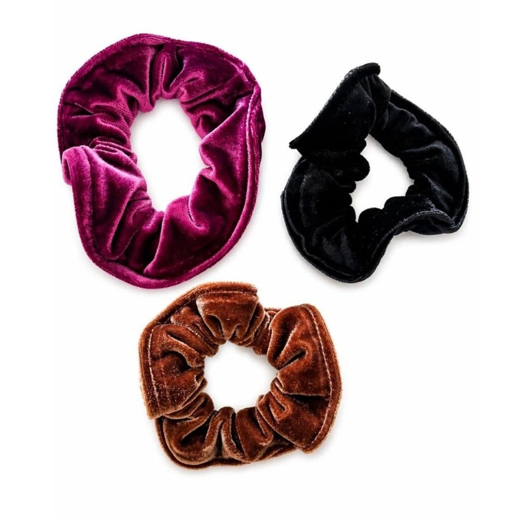 KIT 3 ELASTICOS SCRUNCHIES VELUDO SORTIDO PREMIUM FASHION