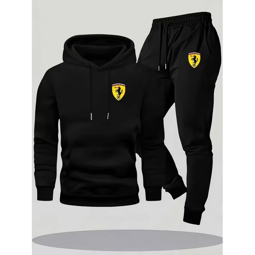 Conjunto Moletom Canguru Masculino Ferrari Blusa De Frio + Calça Moletom Estampados Unissex Outono/Inverno