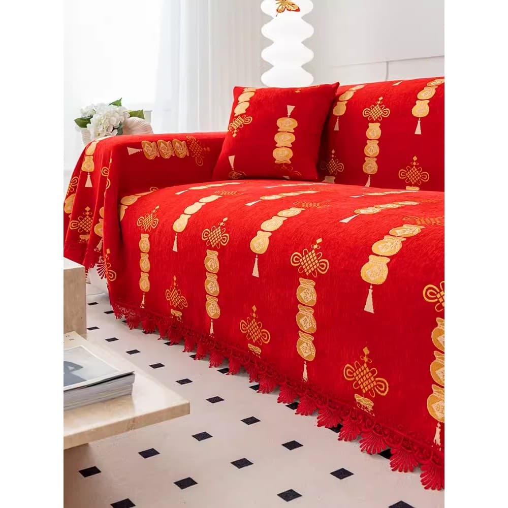 Chenille capa de sofá pano toalha vermelho chinês sofá almofada quatro estações Universal capa de sofá anti-gato risco a