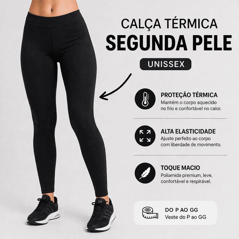 Kit 2 Calças Térmicas Segunda Pele Unissex UV50+ Poliamida Flanelada Compressão Anti Transparência