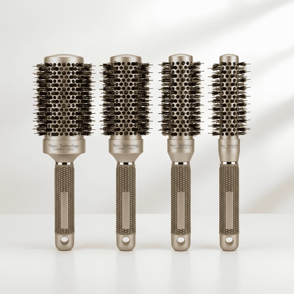Kit 4 Escovas Profissionais Térmicas com Corpo de Cerâmica Vazada Nano Technology Dourada Cerdas Mistas
