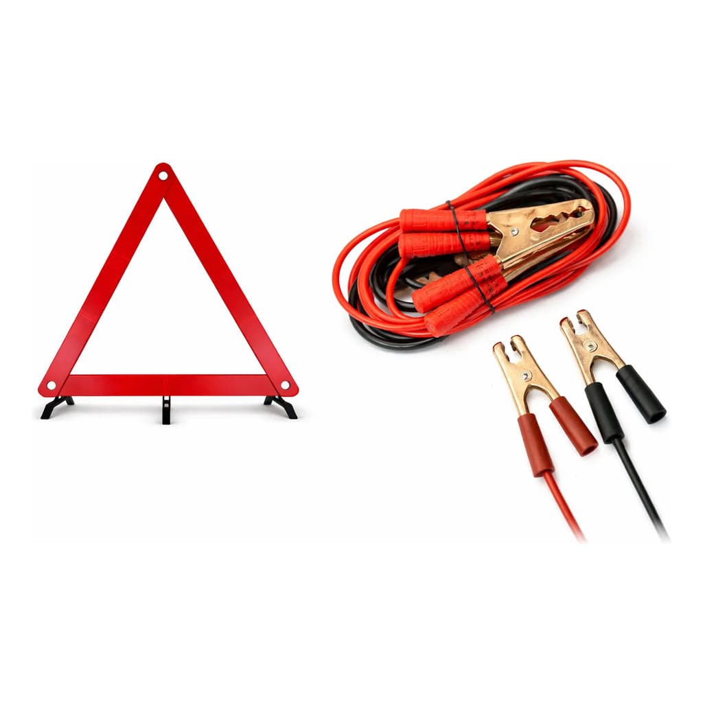 Kit Segurança Carro Triângulo Refletivo + Cabo Chupeta Bateria
