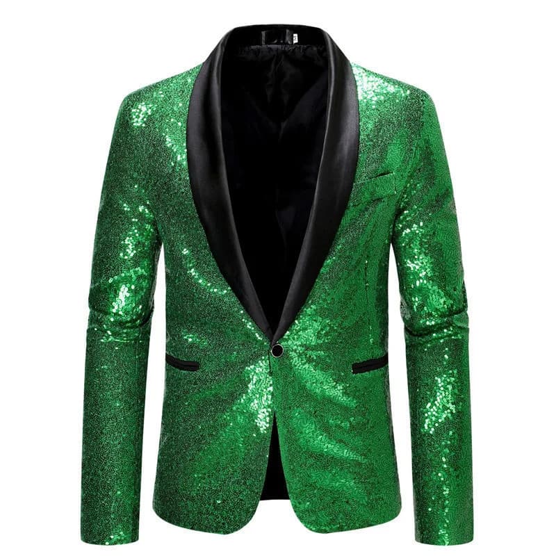Jaqueta Masculina De Lantejoulas Verdes Brilhantes Colwao , Blazer Luxuoso Para Palco , Bar E KTV