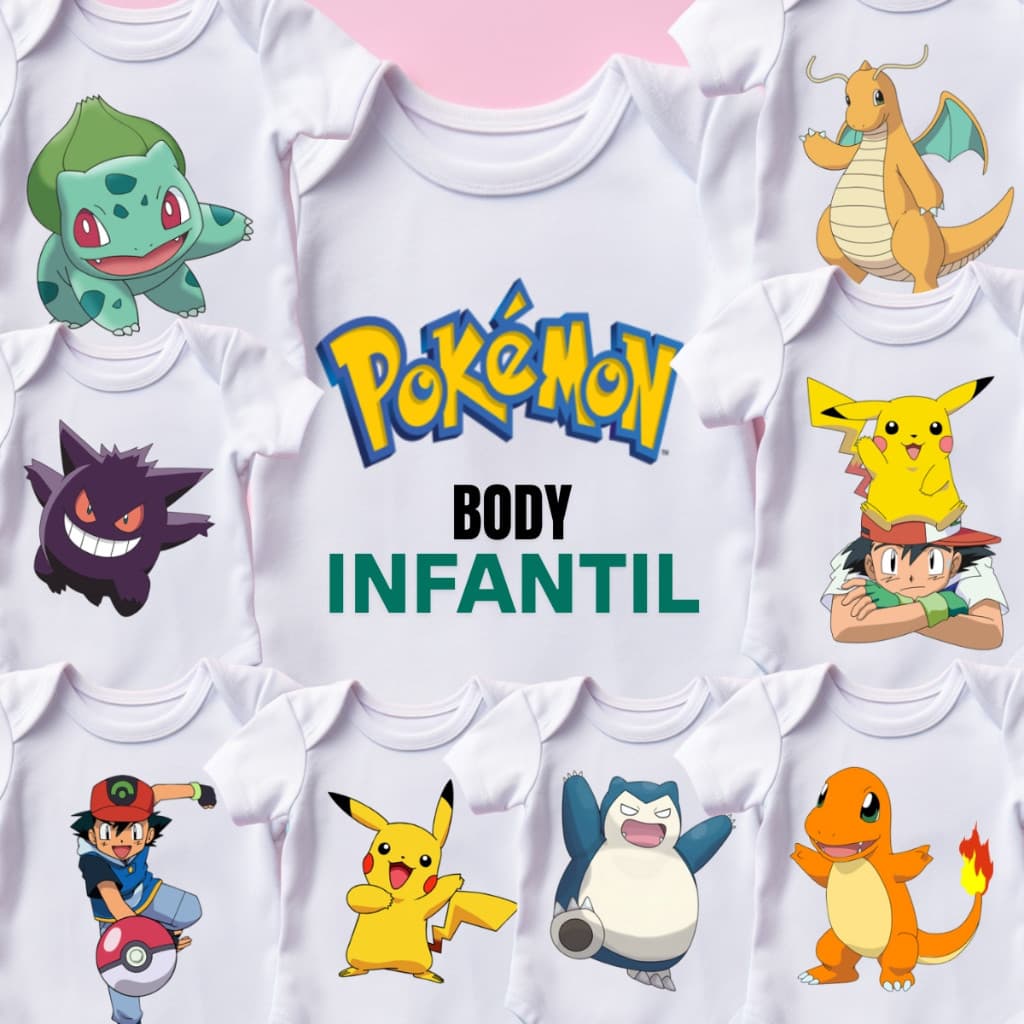 Body Pokemon Ash e Pikachu Personalizado | Roupinha Criativa para Bebê! Preço baixo