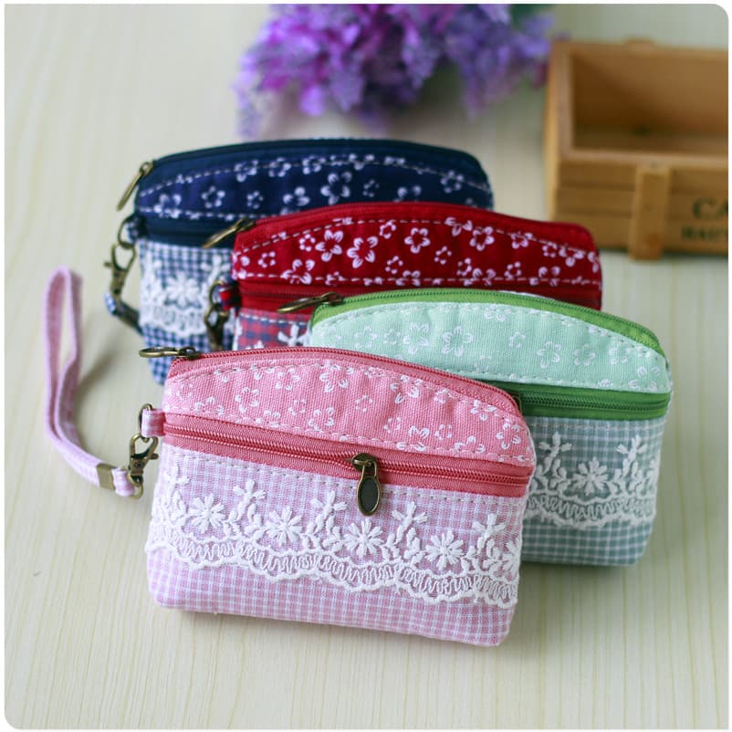 Versão coreana tecido Mini pequeno saco de pano saco de moedas coreano feminino bonito zíper moeda bolsa carteira de mot