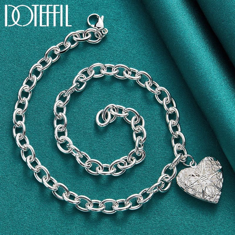 DOTEFFIL 925 Moldura De Prata Esterlina Coração Pingente Colar 18 Polegadas Corrente Para Noivado De Casamento Moda Jóia