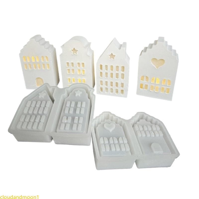 cloudandmoon 4 Grade Forma Casa Tealight Molde Flexível Silicone Atmosfera Lâmpada Gesso Jóias Fazendo
