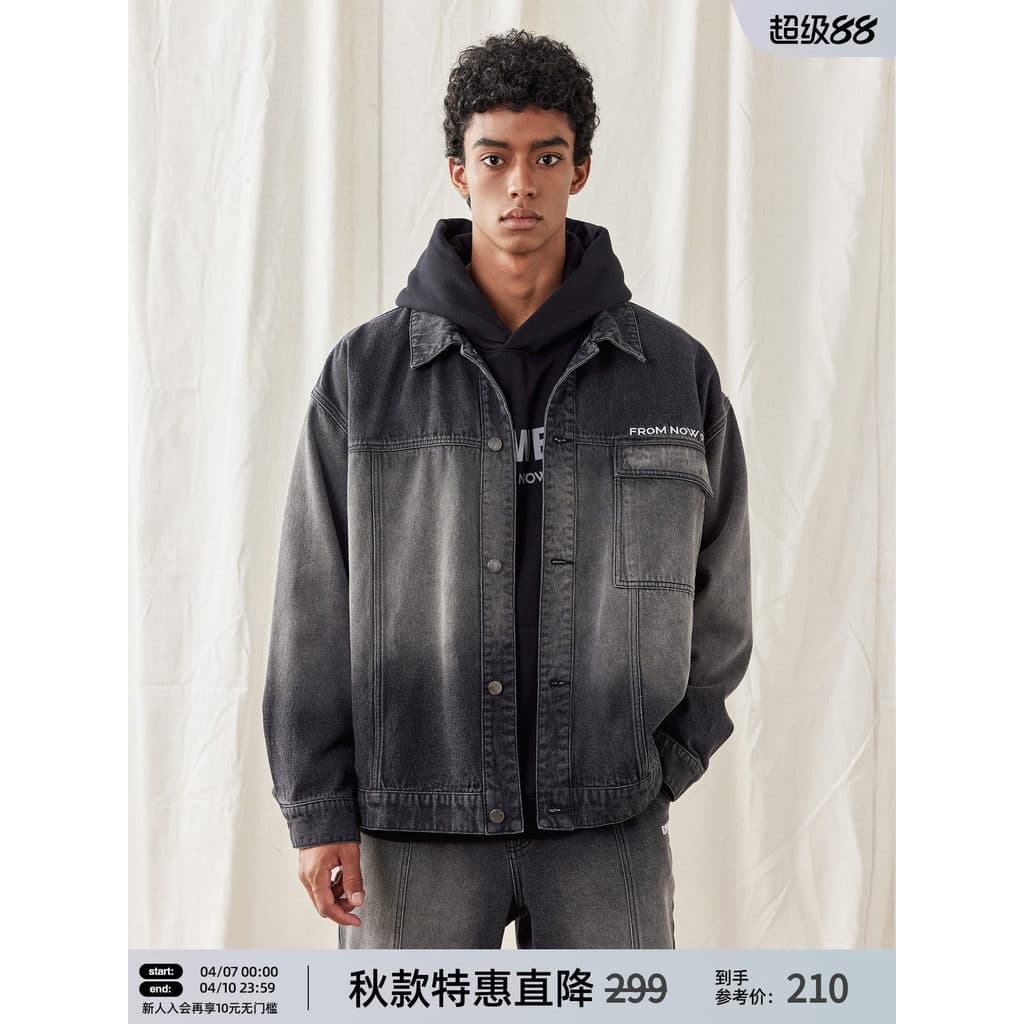 BD Jaqueta de lapela de algodão puro masculina moda contraste cor bordado jaqueta jeans masculina esportes soltos