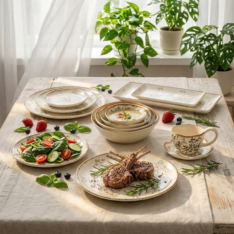 Conjunto De Louça De Cerâmica Floral Vintage , Pratos , Tigelas , Pote De Açúcar E Creme