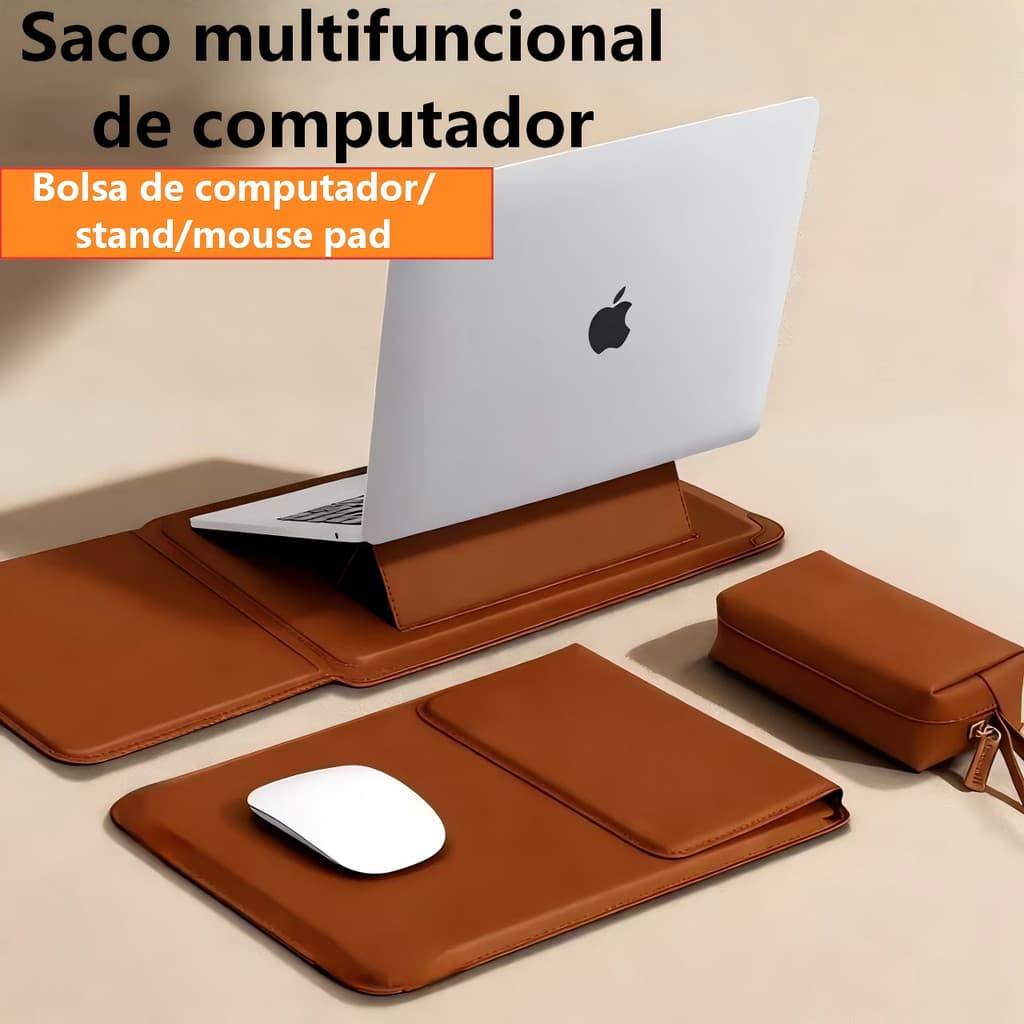 Mochila para notebook de alta qualidade, couro, 14 a 16 polegadas, com suporte e bolsa para carregador